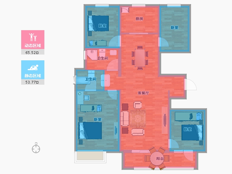 陕西省-西安市-海亮唐寧府-106.64-户型库-动静分区