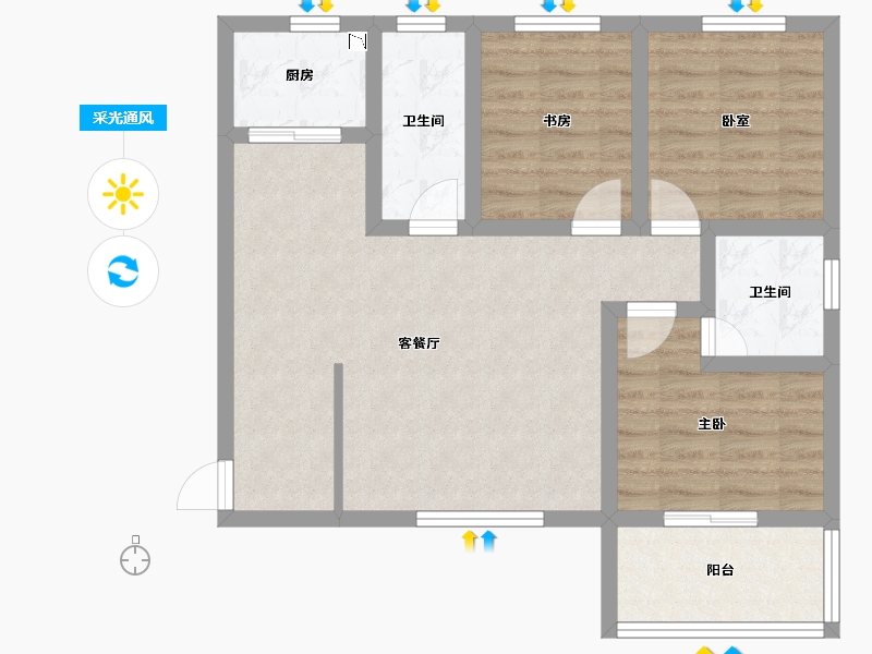 陕西省-咸阳市-林锦庭园-74.30-户型库-采光通风