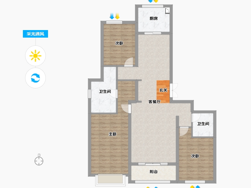 山西省-太原市-融创太原府-111.03-户型库-采光通风