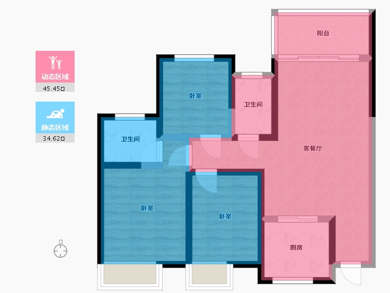 陕西省-咸阳市-伍峰骊园-70.15-户型库-动静分区