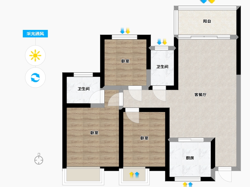 陕西省-咸阳市-伍峰骊园-70.15-户型库-采光通风