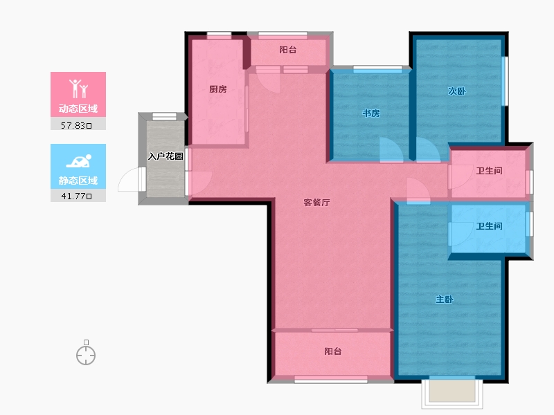 陕西省-西安市-泰盈奥林匹克花园-91.52-户型库-动静分区