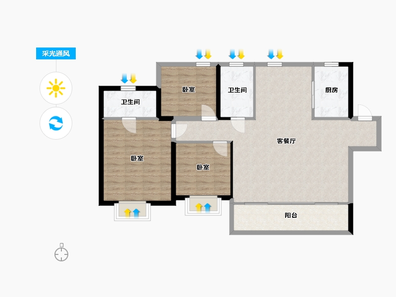 陕西省-西安市-绿地新里城-101.62-户型库-采光通风