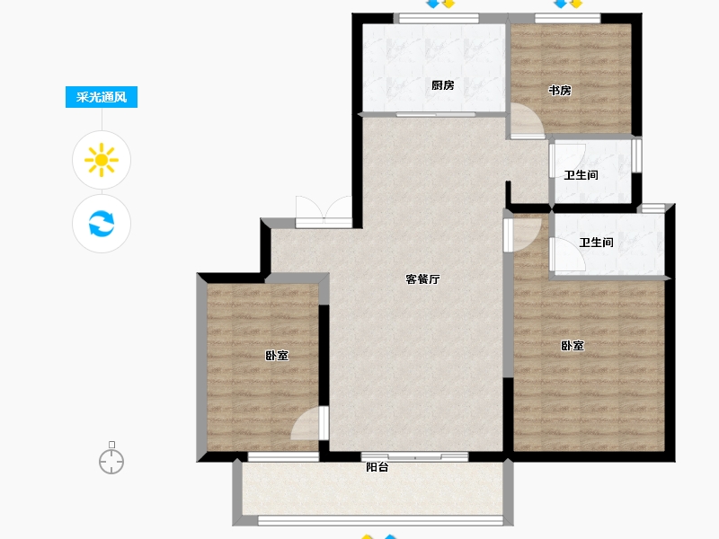 陕西省-咸阳市-紫薇·万科大都会-104.00-户型库-采光通风