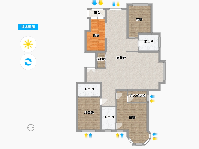 黑龙江省-哈尔滨市-凯盛源·玖郡-124.55-户型库-采光通风