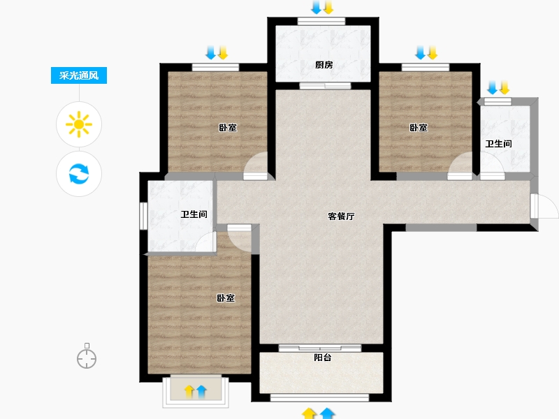 陕西省-咸阳市-伟权公园府邸-93.86-户型库-采光通风