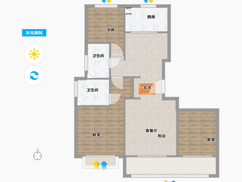 陕西省-咸阳市-融创中央学府-101.95-户型库-采光通风