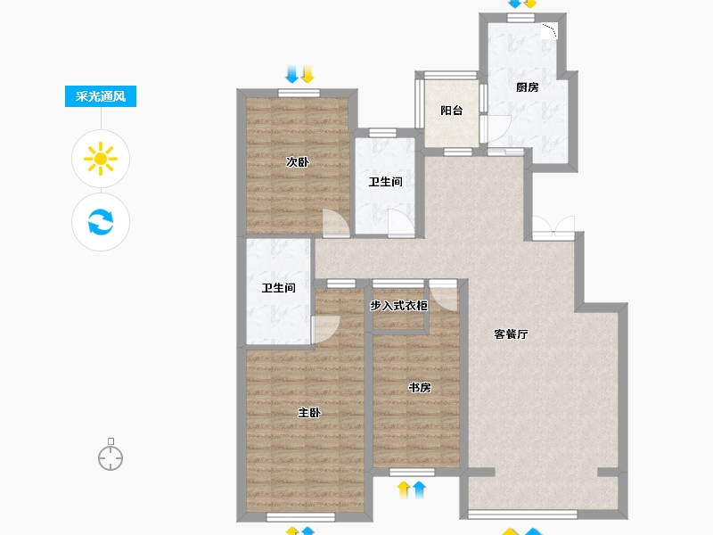 黑龙江省-哈尔滨市-凯盛源·玖郡-105.85-户型库-采光通风