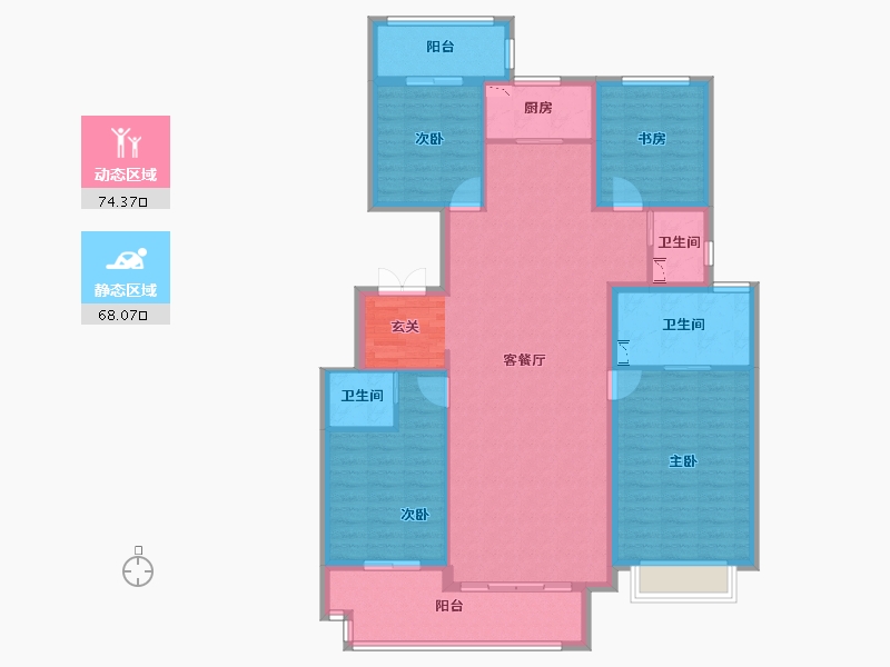 山西省-太原市-当代上品府MOMA-128.69-户型库-动静分区