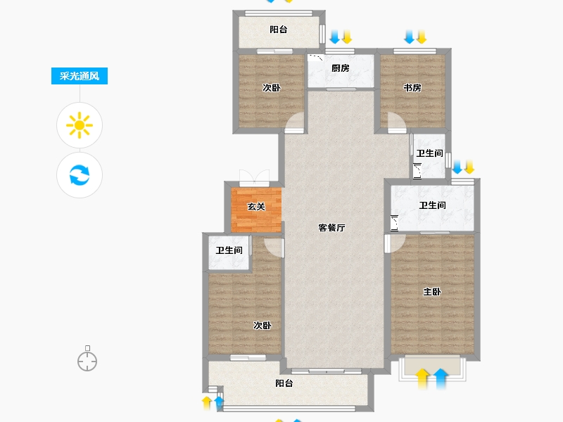 山西省-太原市-当代上品府MOMA-128.69-户型库-采光通风