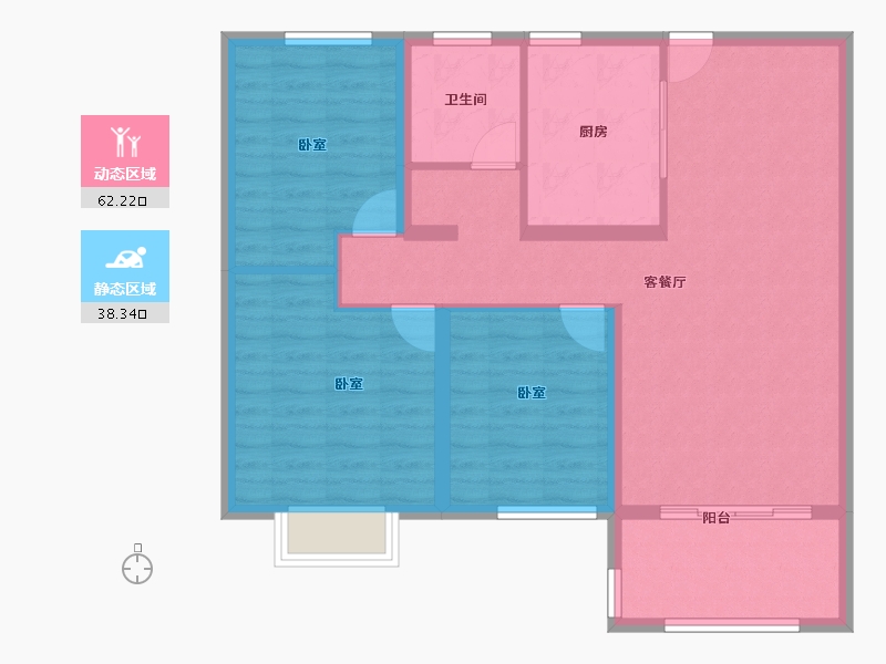 江苏省-无锡市-恒盛第一国际四期颐园-90.58-户型库-动静分区