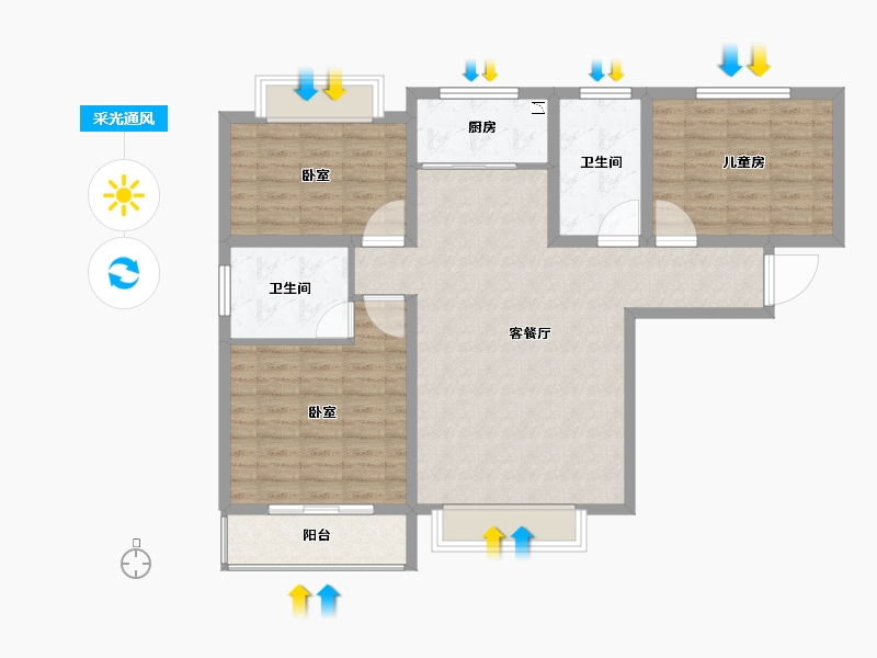 陕西省-咸阳市-观唐府邸-100.10-户型库-采光通风