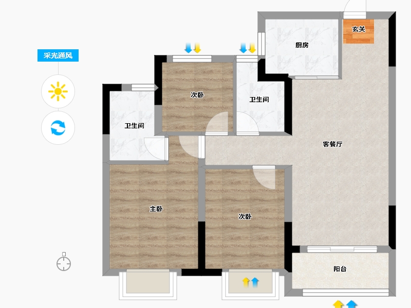 浙江省-台州市-宏大聚贤府-71.77-户型库-采光通风