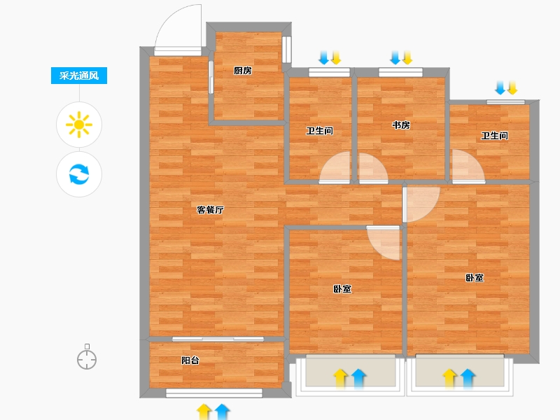 浙江省-宁波市-东茂府-71.06-户型库-采光通风