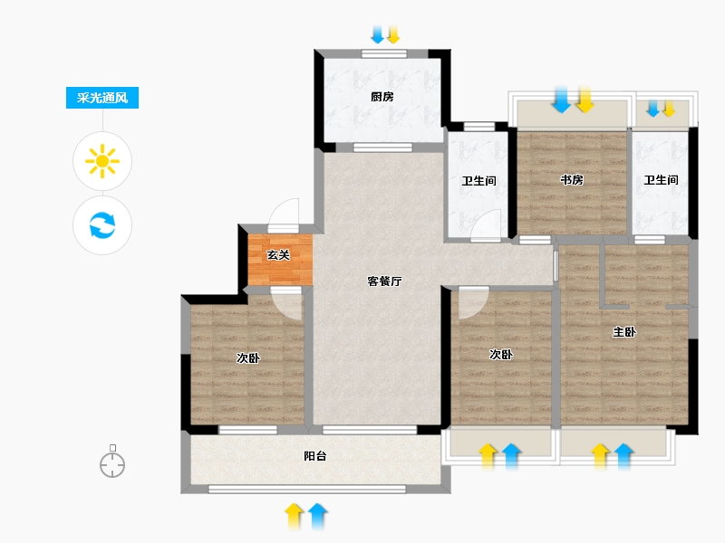 江苏省-苏州市-苏高新熙境云庭-106.00-户型库-采光通风