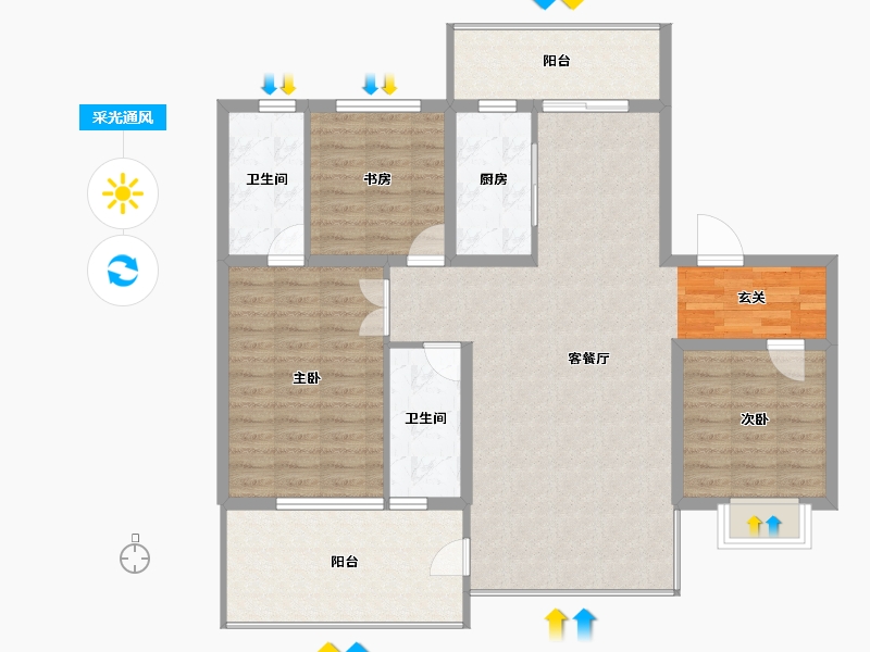 陕西省-宝鸡市-合力紫院-116.89-户型库-采光通风