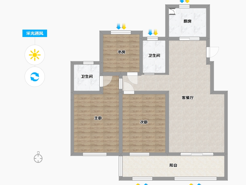 江苏省-淮安市-香格里拉花园-98.40-户型库-采光通风