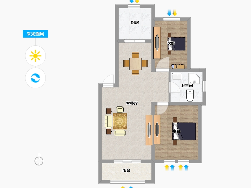 江苏省-扬州市-碧玉园-71.10-户型库-采光通风