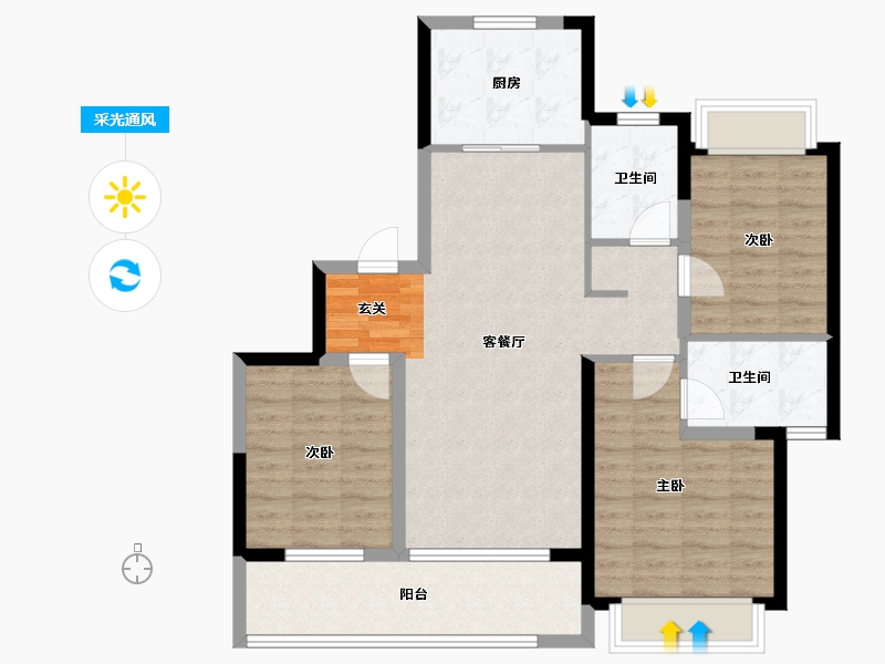 江苏省-苏州市-苏高新熙境云庭-94.99-户型库-采光通风