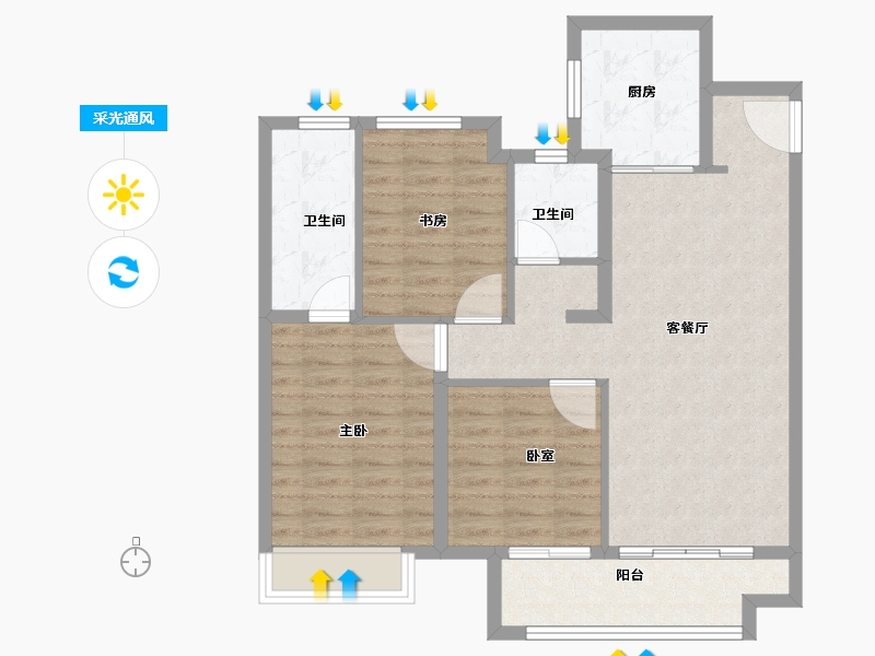 江苏省-扬州市-蓝湾臻园-86.06-户型库-采光通风