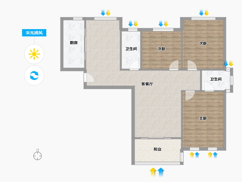 陕西省-安康市-香城艺境-105.85-户型库-采光通风