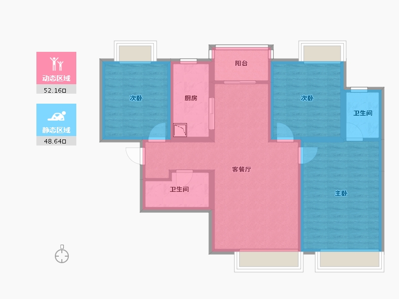 陕西省-安康市-安建·阳光尚都-89.32-户型库-动静分区