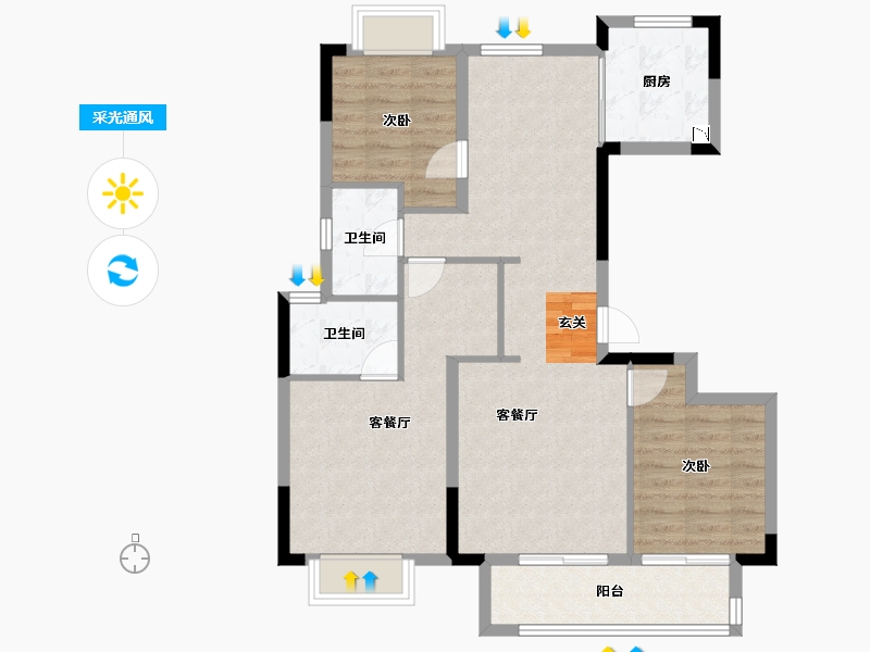 浙江省-台州市-宏大聚贤府-87.81-户型库-采光通风