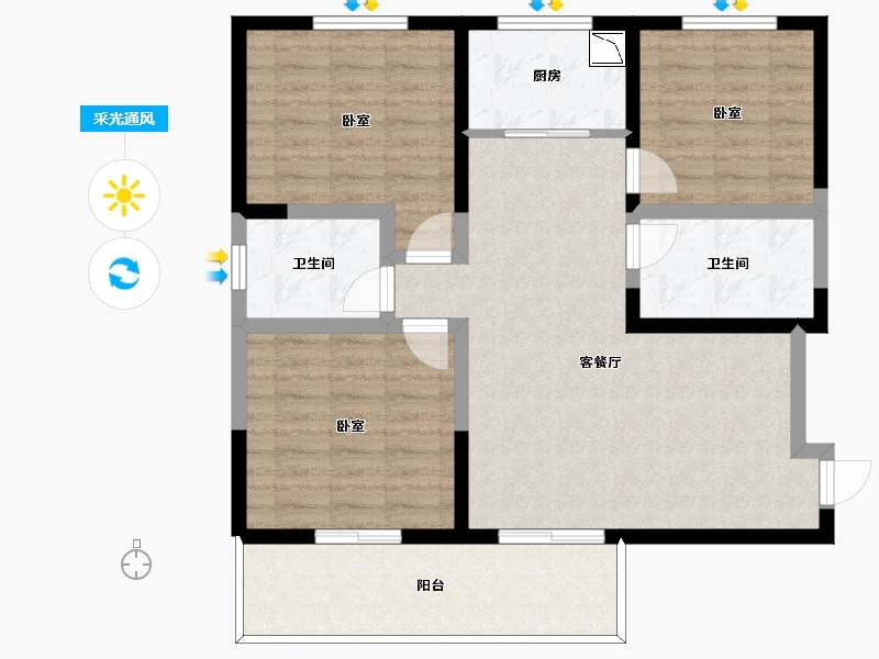 陕西省-咸阳市-中昌·如意城-91.75-户型库-采光通风