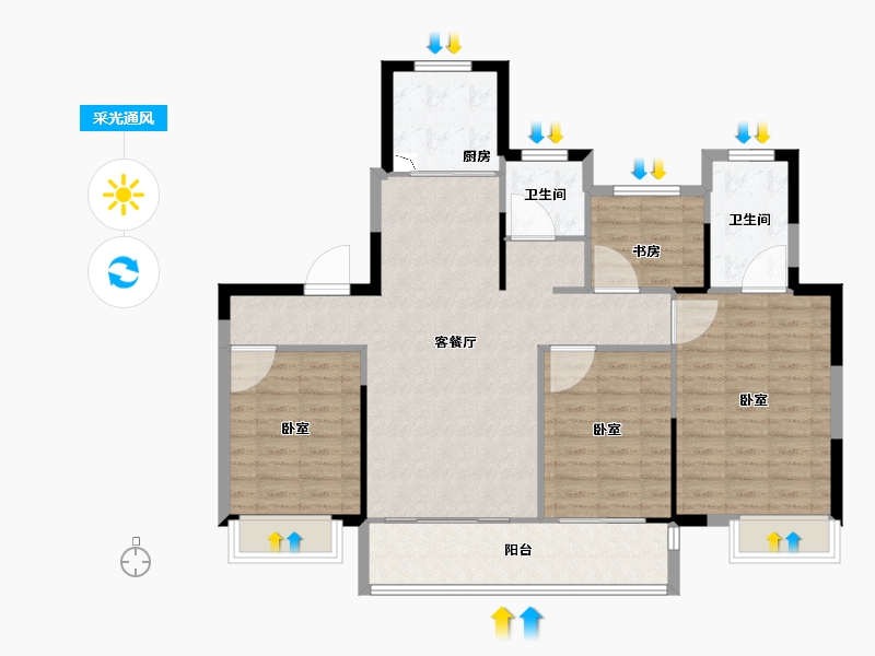 江苏省-泰州市-世茂璀璨泱颂-104.00-户型库-采光通风