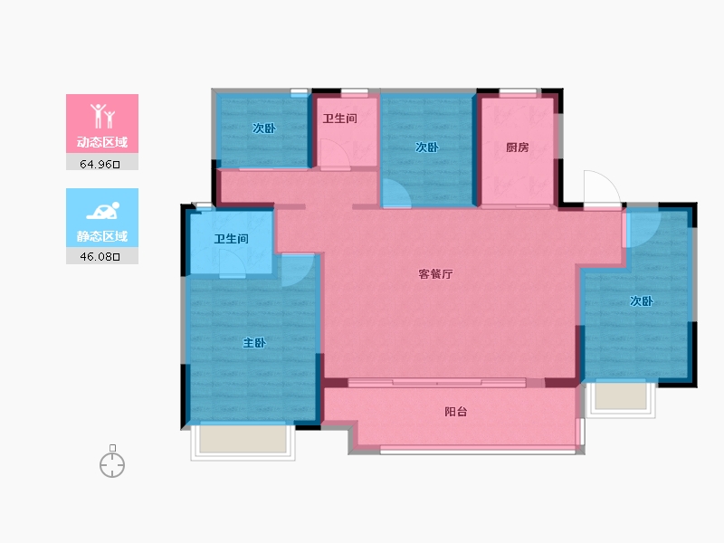 江苏省-苏州市-蔚蓝四季花园-100.09-户型库-动静分区