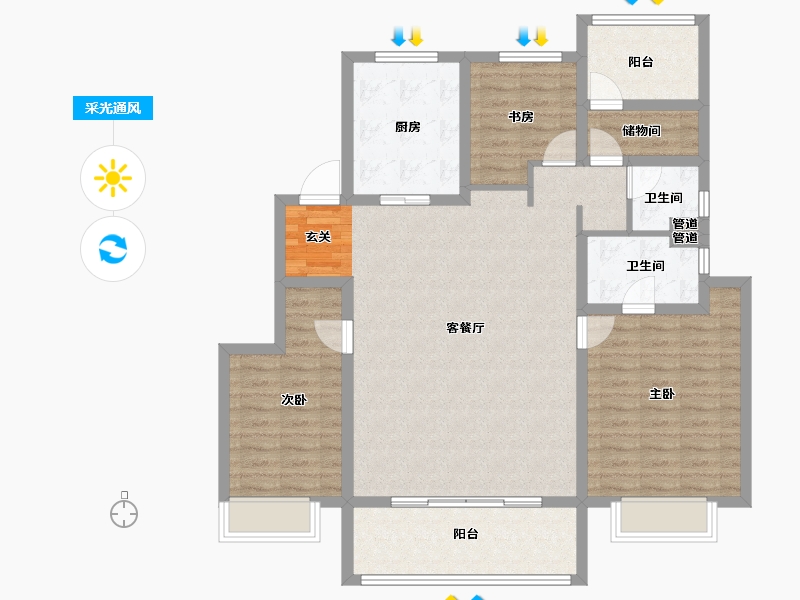 江苏省-苏州市-尚隽华庭-112.00-户型库-采光通风