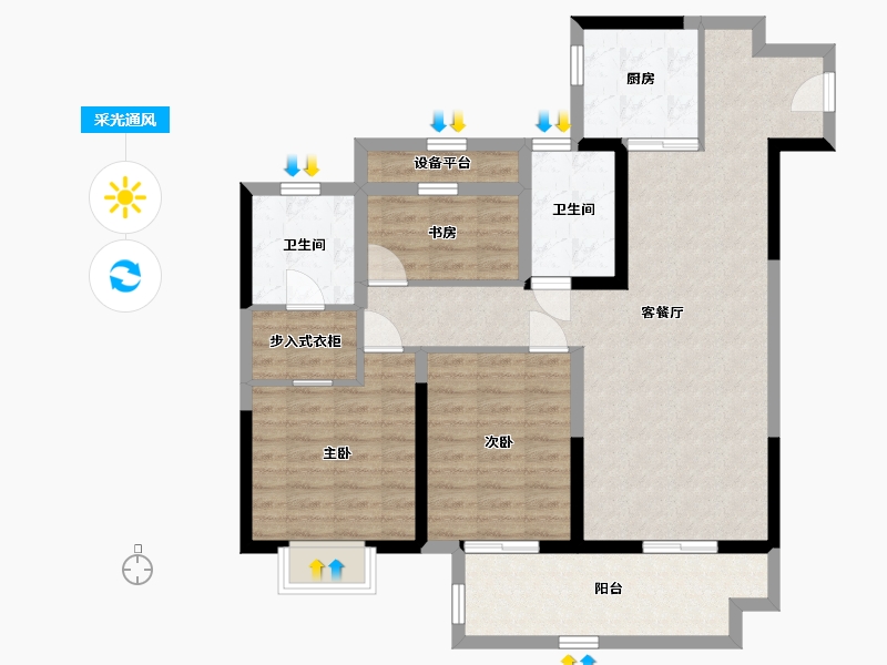 江苏省-南通市-观澜台-96.00-户型库-采光通风