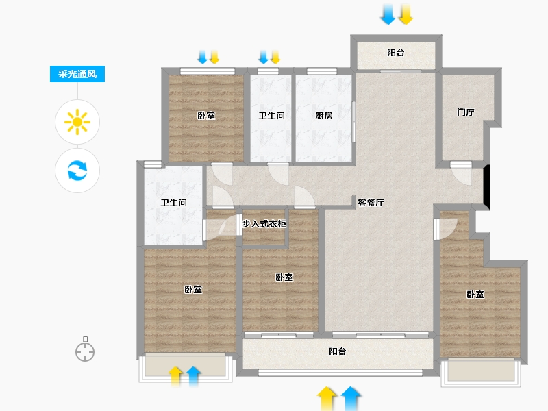 浙江省-杭州市-融创玖樟台-127.41-户型库-采光通风