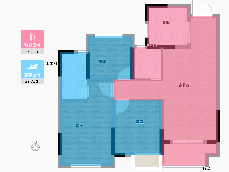 浙江省-杭州市-润枫东润紫园-74.00-户型库-动静分区