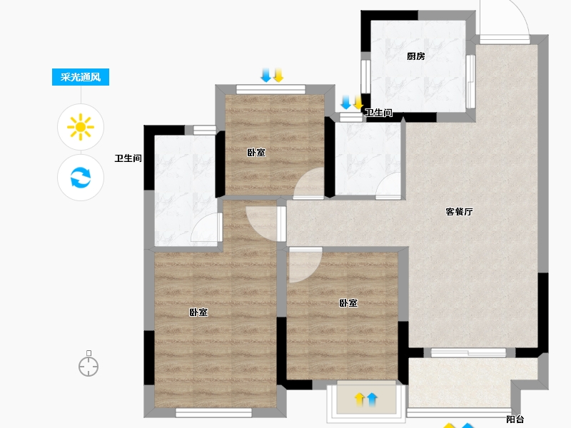 浙江省-杭州市-润枫东润紫园-74.00-户型库-采光通风