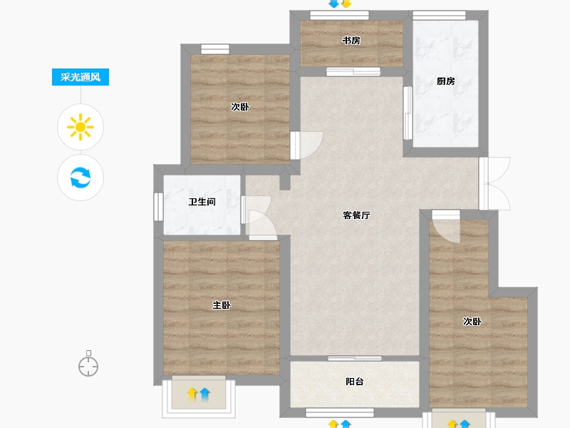 江苏省-南通市-鑫茂府-70.00-户型库-采光通风