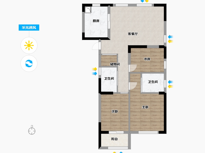 江苏省-淮安市-绿地御园-76.00-户型库-采光通风