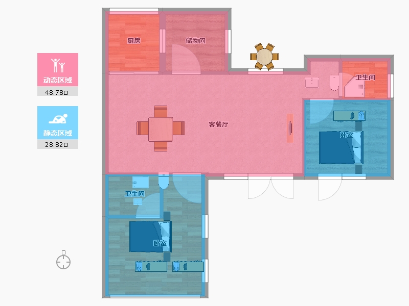 陕西省-西安市-汉华原上-71.00-户型库-动静分区