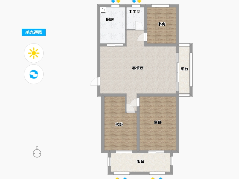 江苏省-淮安市-香格里拉花园-89.60-户型库-采光通风