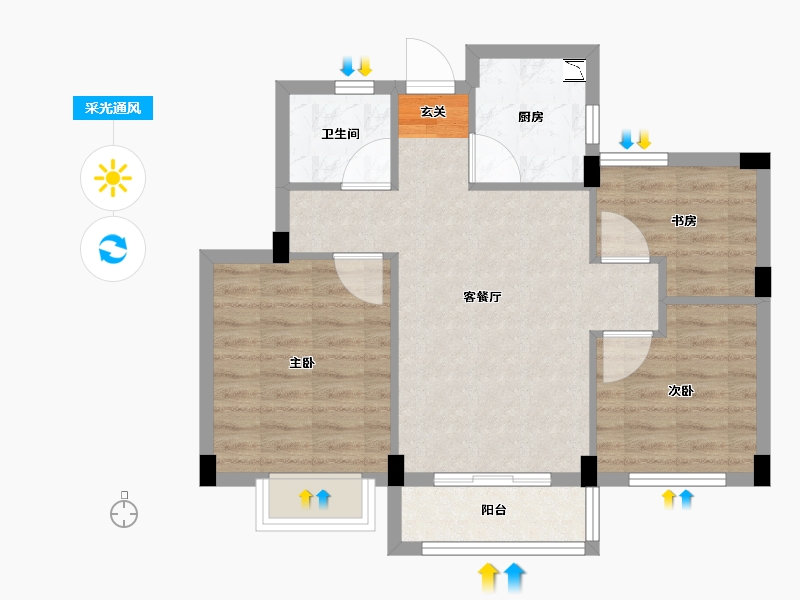 浙江省-台州市-国强江南宁溪-66.00-户型库-采光通风