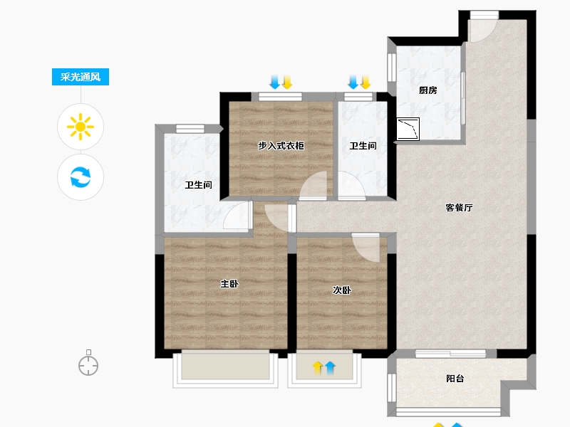 江苏省-徐州市-大发融悦东方-77.37-户型库-采光通风