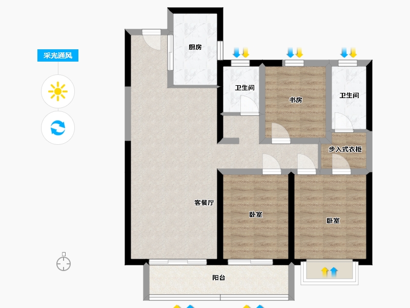 山西省-太原市-太原绿地城-89.95-户型库-采光通风