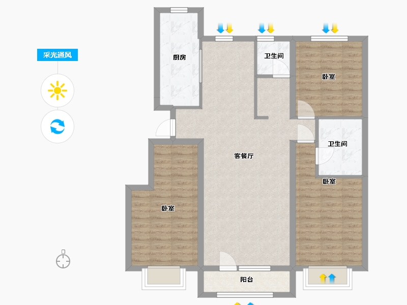 辽宁省-丹东市-恒景·溪山上華居-99.54-户型库-采光通风