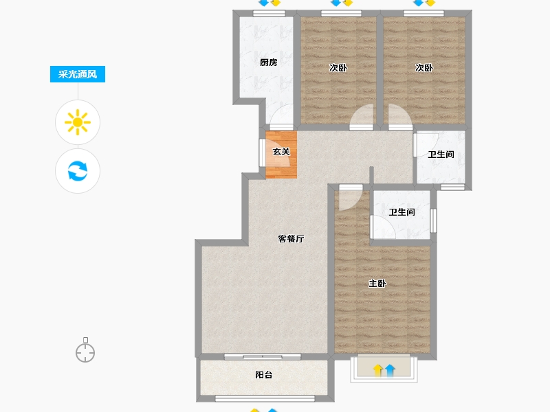 陕西省-宝鸡市-鼎宸上苑-103.01-户型库-采光通风