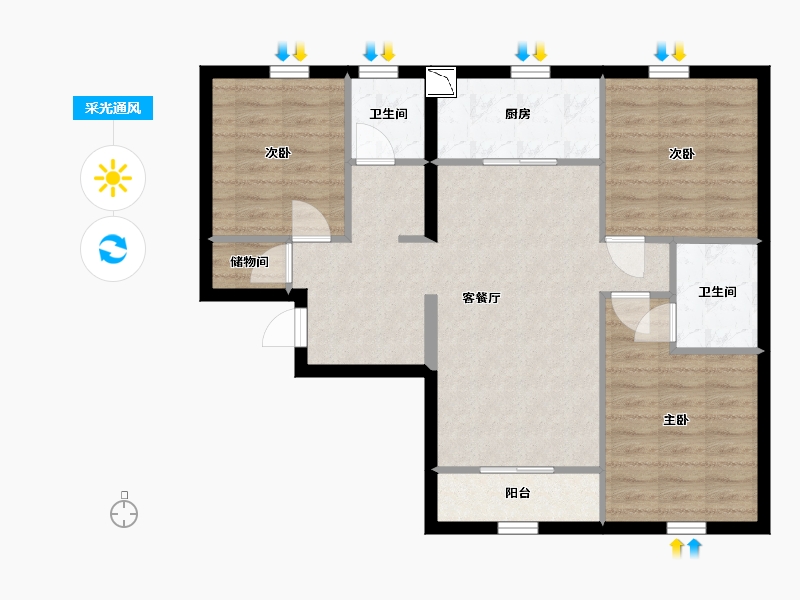 北京-北京市-通成家园-79.33-户型库-采光通风