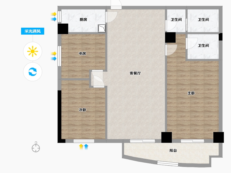 湖北省-咸宁市-学府华庭-106.20-户型库-采光通风