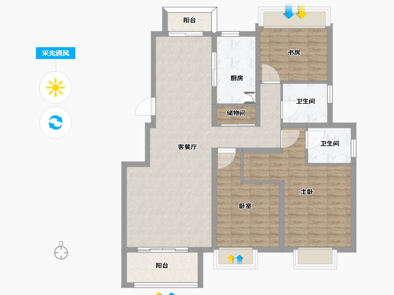 江苏省-无锡市-复地公园城邦达令港-110.20-户型库-采光通风