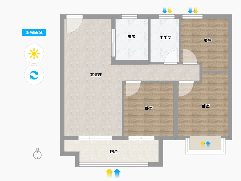 江苏省-扬州市-蓝湾臻园-74.10-户型库-采光通风