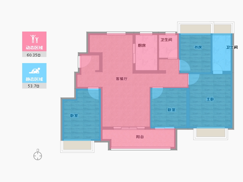 江苏省-扬州市-蓝湾臻园-102.22-户型库-动静分区