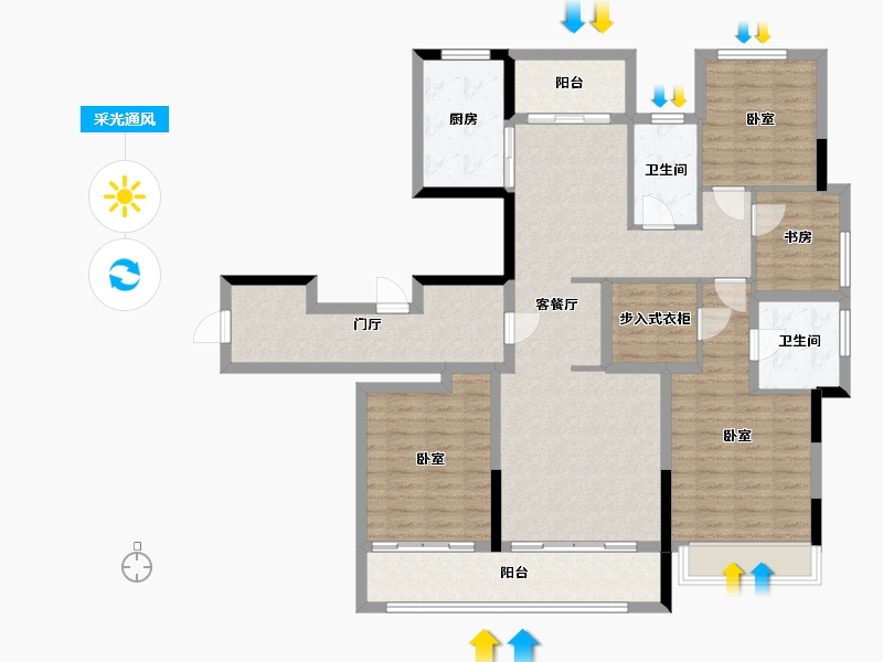 浙江省-杭州市-融创玖樟台-124.33-户型库-采光通风